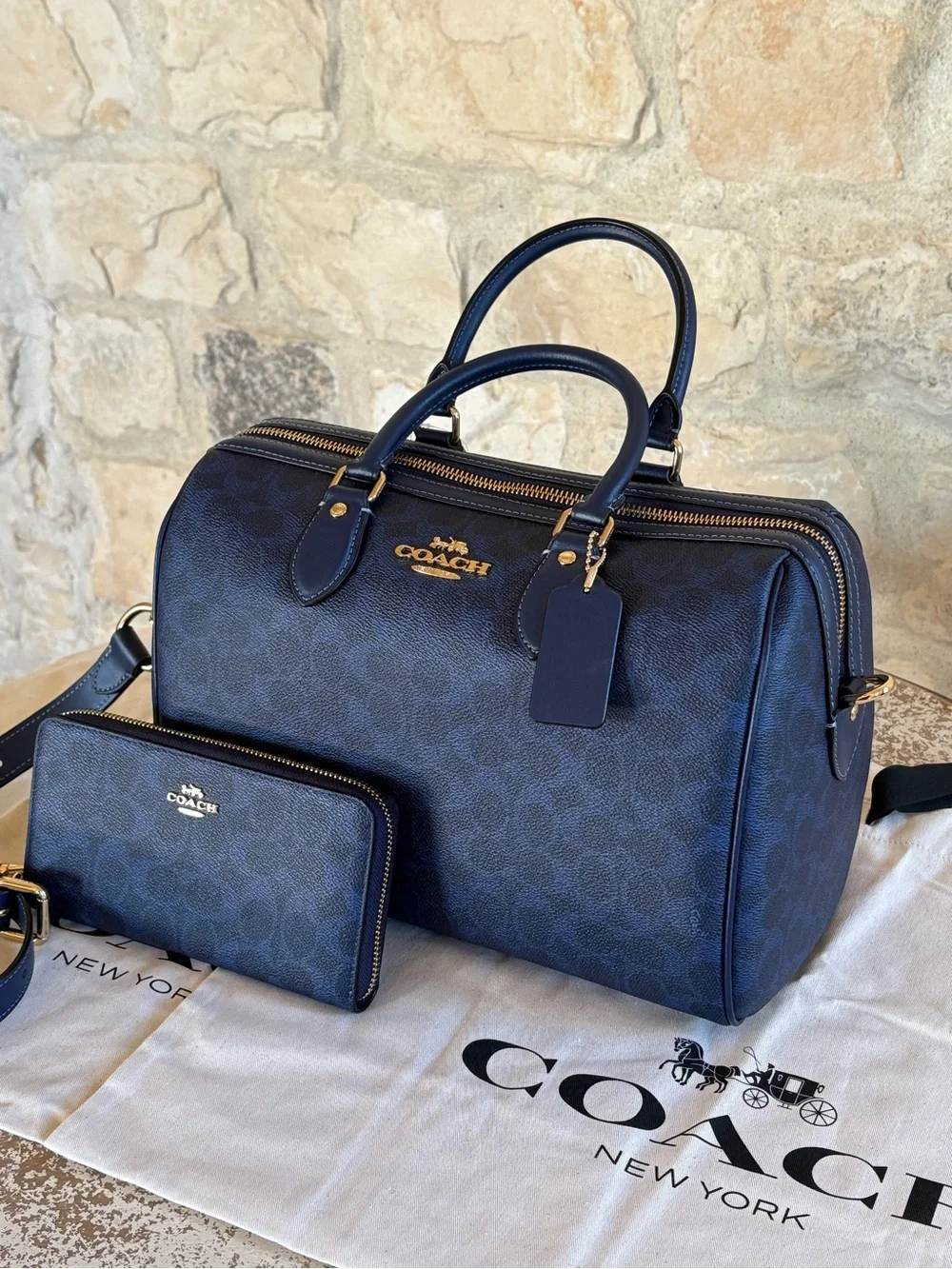 Coach Navy Signature Duffel with Matching Zip Wallet